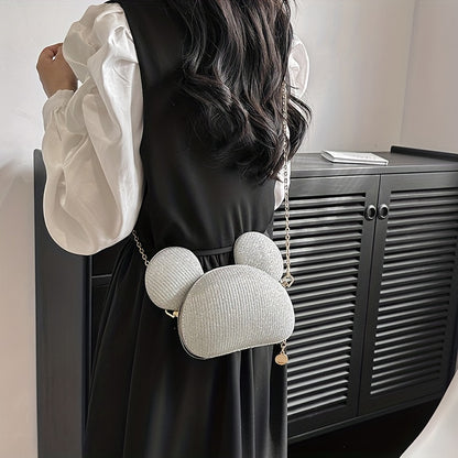 カートゥーン ベア スパンコール バッグ｜トレンド チェーン クロスボディバッグ｜レディース リップ収納用 ミニ ノベルティ パース