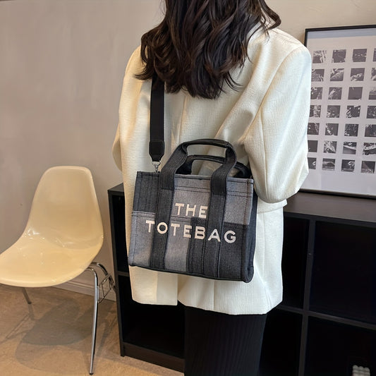 ステッチ デニム トートバッグ｜ヴィンテージ風 クロスボディバッグ｜通勤・旅行・通学用 レディース トップハンドルバッグ