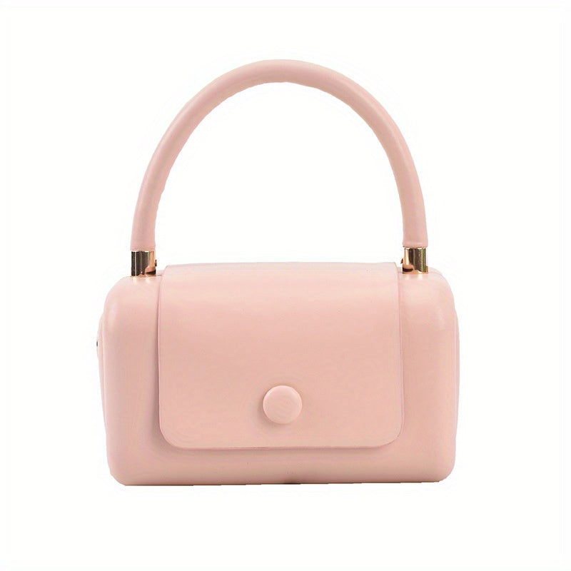 トレンド ボックス型 ハンドバッグ｜ボタン付き 無地 クロスボディバッグ｜個性派 フラップ スクエア バッグ