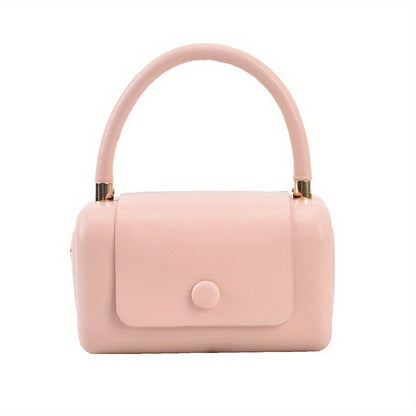 トレンド ボックス型 ハンドバッグ｜ボタン付き 無地 クロスボディバッグ｜個性派 フラップ スクエア バッグ