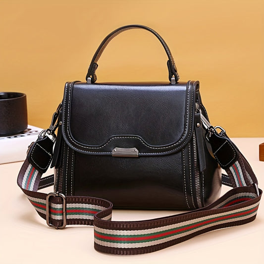 レディース クラシック ハンドバッグ｜無地 ファッション クロスボディバッグ｜トップハンドル フラップ サッチェル パース