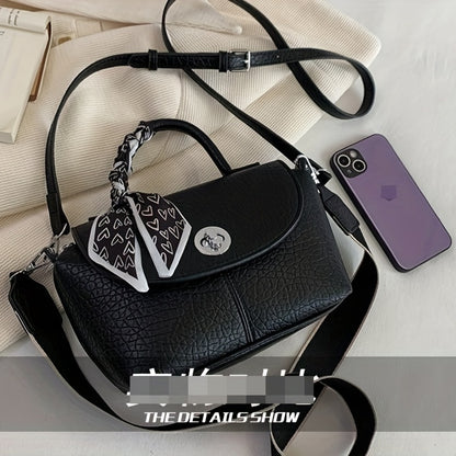 スカーフ装飾 ハンドバッグ｜ターンロック クロスボディバッグ｜トップハンドル フラップ レディース パース