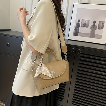 スカーフ装飾 ハンドバッグ｜ターンロック クロスボディバッグ｜トップハンドル フラップ レディース パース