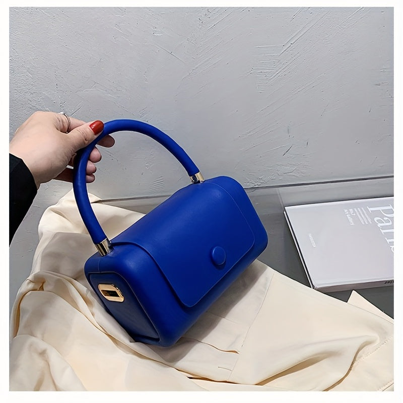 トレンド ボックス型 ハンドバッグ｜ボタン付き 無地 クロスボディバッグ｜個性派 フラップ スクエア バッグ