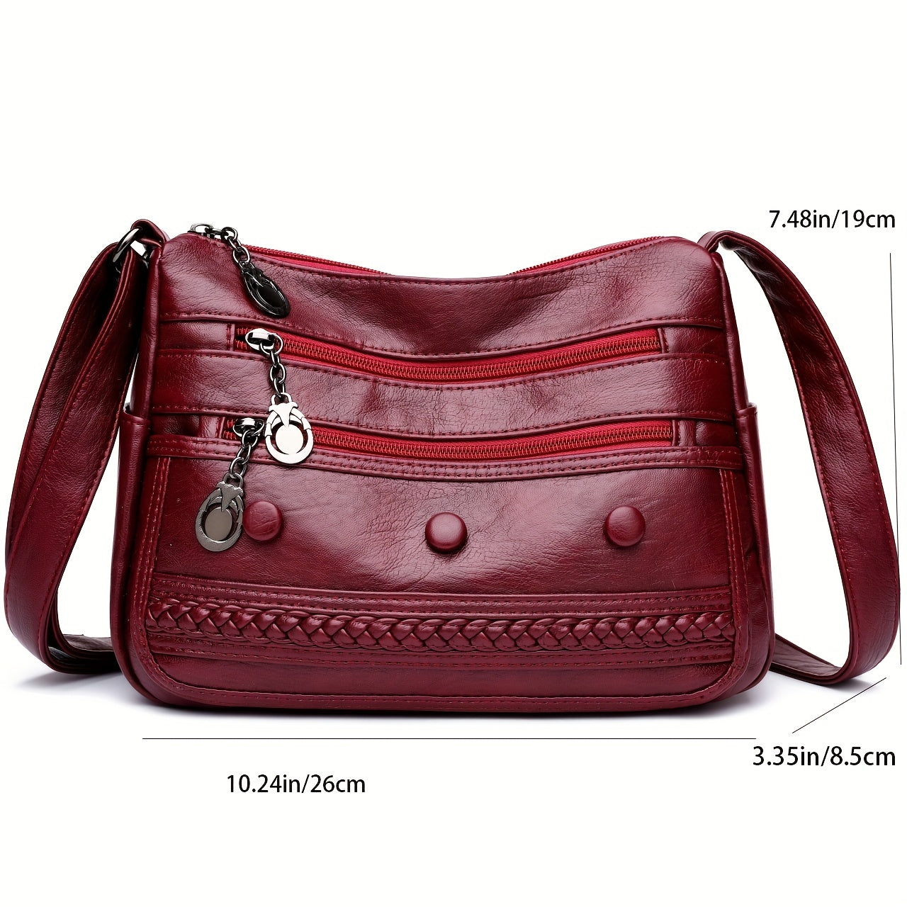ボタン装飾 クロスボディバッグ｜レディース 多ポケット ハンドバッグ｜ファッション PU ショルダーバッグ