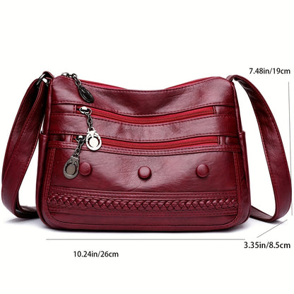ボタン装飾 クロスボディバッグ｜レディース 多ポケット ハンドバッグ｜ファッション PU ショルダーバッグ