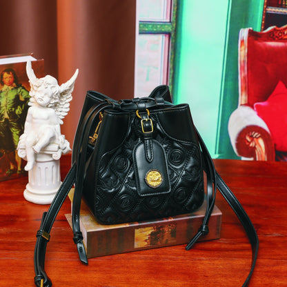 アーガイル刺繍 バケットバッグ｜ヴィンテージ風 通勤 クロスボディバッグ｜レディース ミニ 巾着 パース