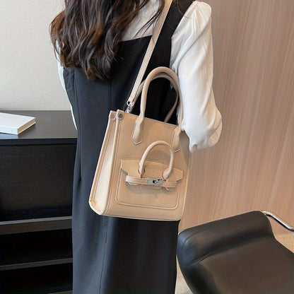 ニッチデザイン スクエア ショルダーバッグ｜無地 オールマッチ サッチェルバッグ｜レディース ターンロックバッグ