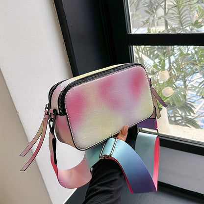 タイダイ レインボーカラー ファスナー ショルダーバッグ｜ダブルファスナー クロスボディバッグ｜長さ調節可能 ストラップ付き