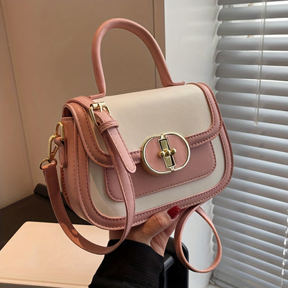 配色コントラスト ハンドバッグ｜スウィート バックル クロスボディバッグ｜レディース ミニ PUレザー フラップ パース