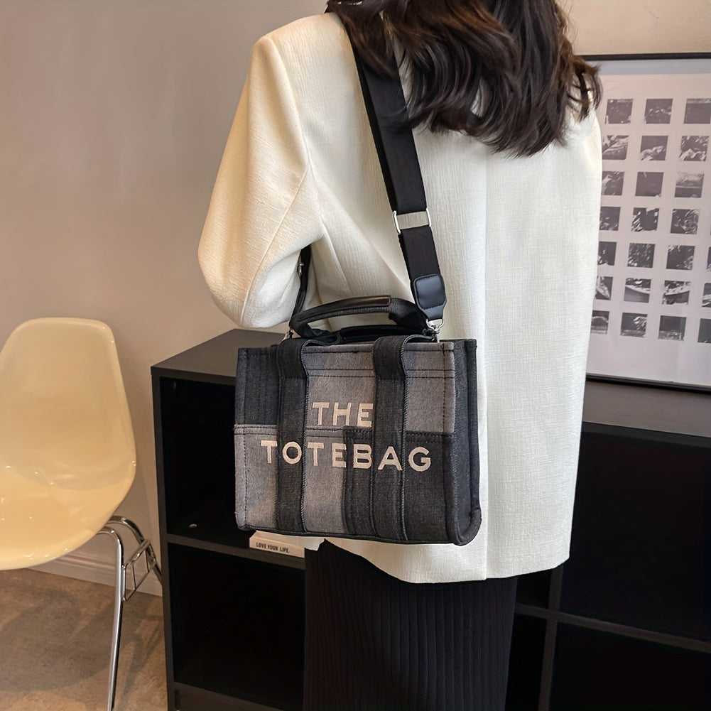 ステッチ デニム トートバッグ｜ヴィンテージ風 クロスボディバッグ｜通勤・旅行・通学用 レディース トップハンドルバッグ