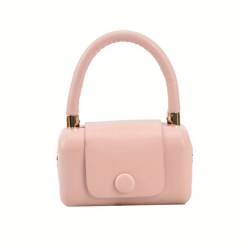 トレンド ボックス型 ハンドバッグ｜ボタン付き 無地 クロスボディバッグ｜個性派 フラップ スクエア バッグ