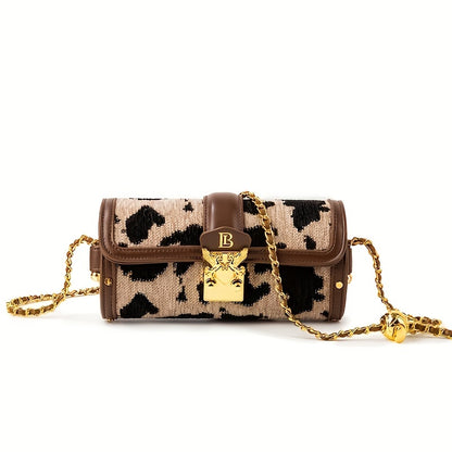 レディース シリンダー型 クロスボディバッグ｜チェーン ショルダーバッグ｜ツイード フラップ ハンドバッグ