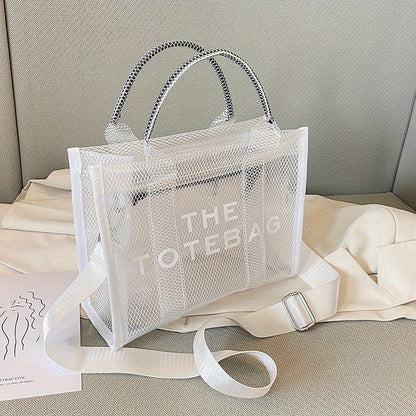 クリア メッシュ デザイン トートバッグ｜大容量 ジェリー クロスボディバッグ｜防水 ビーチバッグ 旅行・海・プール用