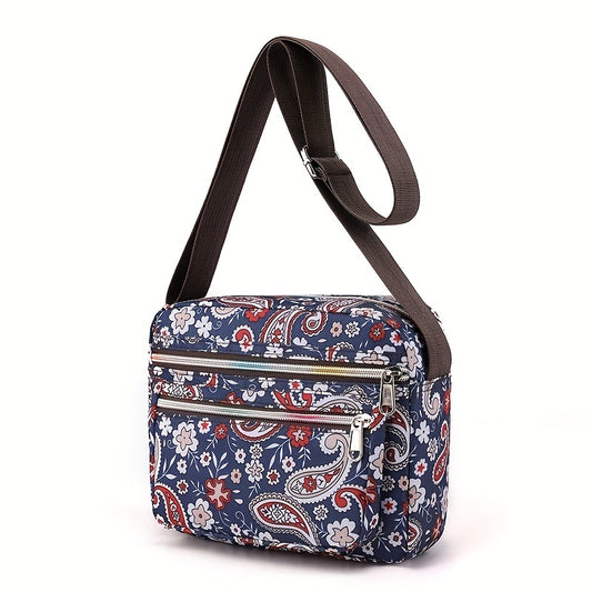 ヴィンテージ柄 スクエア ショルダーバッグ｜レディース ファスナー付き クロスボディバッグ｜通勤・旅行用 クラシックバッグ