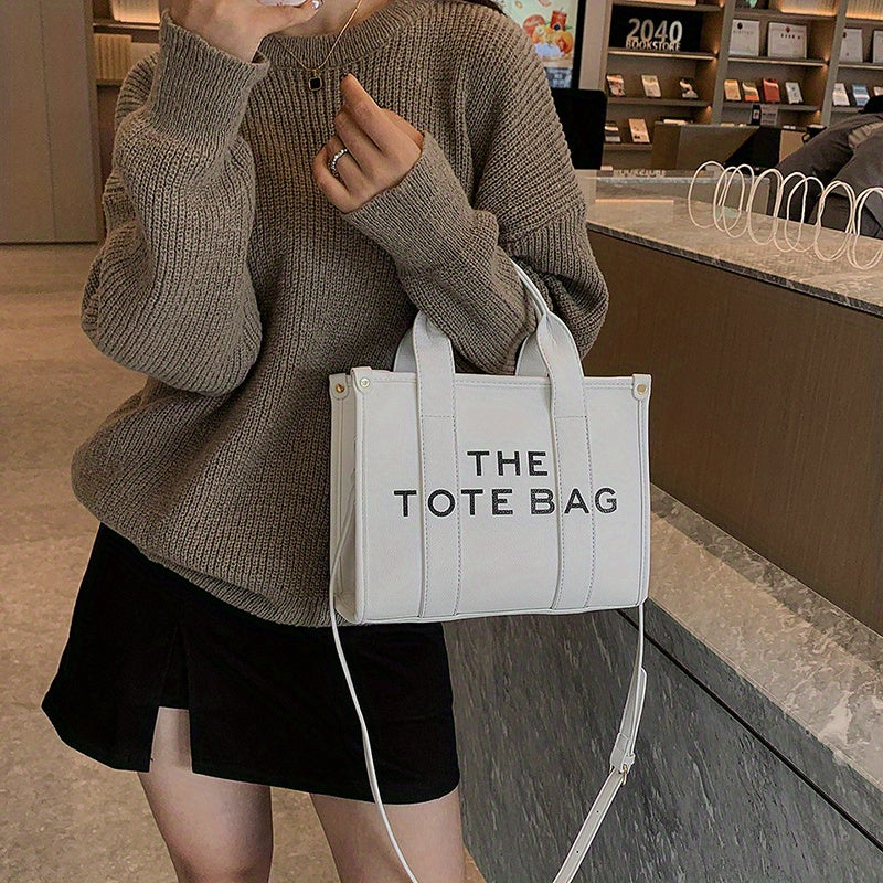 トレンド レターグラフィック トートバッグ｜PUレザー クロスボディバッグ｜通勤・通学・旅行用 レディース トップハンドル サッチェルバッグ