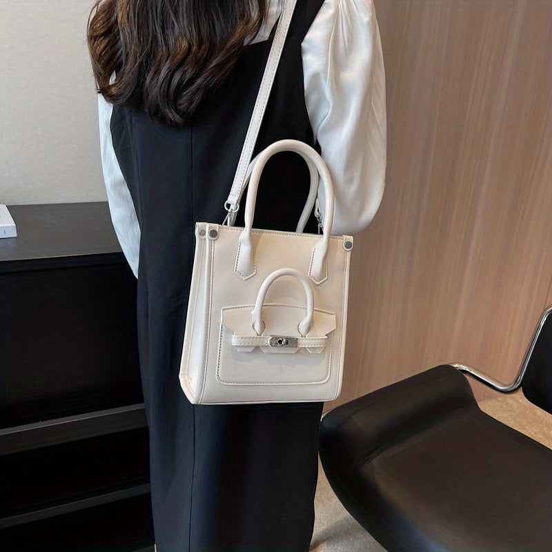 ニッチデザイン スクエア ショルダーバッグ｜無地 オールマッチ サッチェルバッグ｜レディース ターンロックバッグ