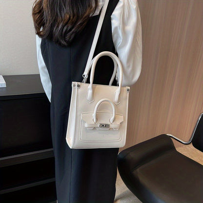 ニッチデザイン スクエア ショルダーバッグ｜無地 オールマッチ サッチェルバッグ｜レディース ターンロックバッグ