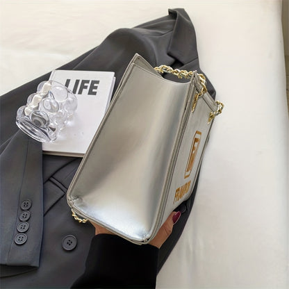 レターパターン スクエア ショルダーバッグ｜PUレザー ファスナー付き スリングバッグ｜大容量 カジュアル クロスボディバッグ