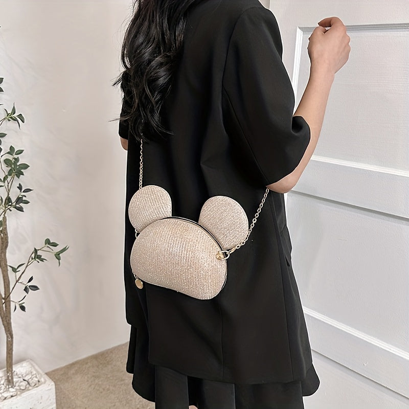 カートゥーン ベア スパンコール バッグ｜トレンド チェーン クロスボディバッグ｜レディース リップ収納用 ミニ ノベルティ パース