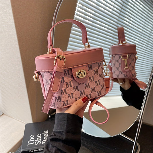 レタープリント スクエア ハンドバッグ｜フラップ付き ファッション クロスボディバッグ｜レディース ミニ 合成皮革 サッチェルバッグ