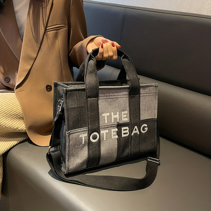 ステッチ デニム トートバッグ｜ヴィンテージ風 クロスボディバッグ｜通勤・旅行・通学用 レディース トップハンドルバッグ