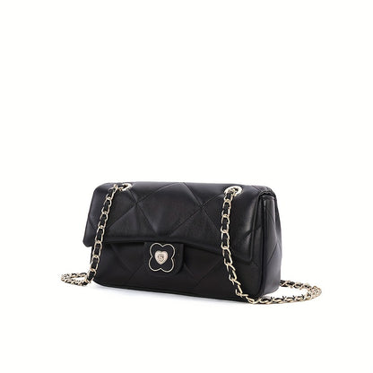 キルティング チェーン クロスボディバッグ｜メタルフラワー装飾 フラップ パース｜レディース レザー スクエア ショルダーバッグ