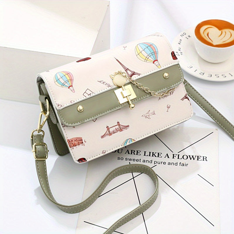 カートゥーン柄 スクエア ショルダーバッグ｜スタイリッシュ 配色デザイン バッグ｜オールマッチ クロスボディバッグ