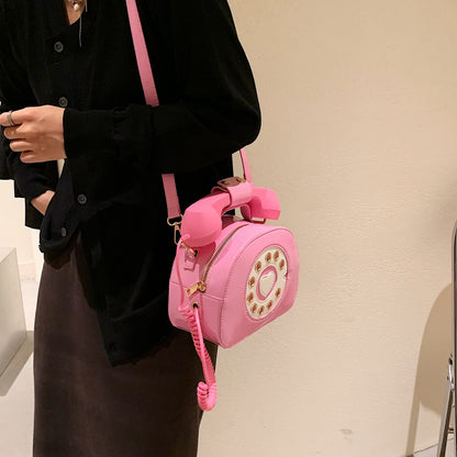 電話型 ショルダーバッグ｜クリエイティブ PUレザー クロスボディバッグ｜個性派 ファスナー付き レディースバッグ