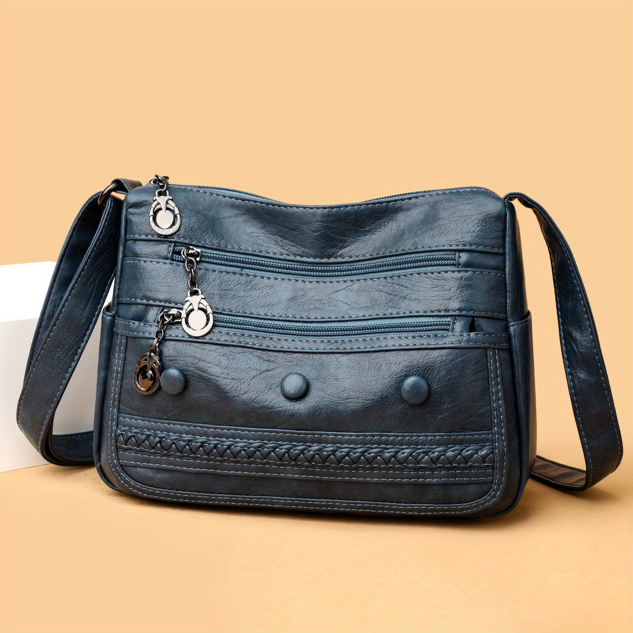 ボタン装飾 クロスボディバッグ｜レディース 多ポケット ハンドバッグ｜ファッション PU ショルダーバッグ