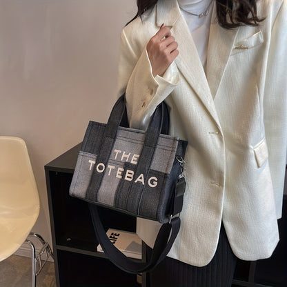 ステッチ デニム トートバッグ｜ヴィンテージ風 クロスボディバッグ｜通勤・旅行・通学用 レディース トップハンドルバッグ