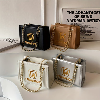 レターパターン スクエア ショルダーバッグ｜PUレザー ファスナー付き スリングバッグ｜大容量 カジュアル クロスボディバッグ