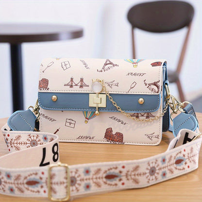 カートゥーン柄 スクエア ショルダーバッグ｜スタイリッシュ 配色デザイン バッグ｜オールマッチ クロスボディバッグ