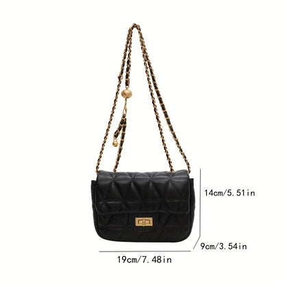 アーガイル キルティング チェーン クロスボディバッグ｜ミニ ターンロック ショルダーバッグ｜レディース 合成皮革 フラップ パース