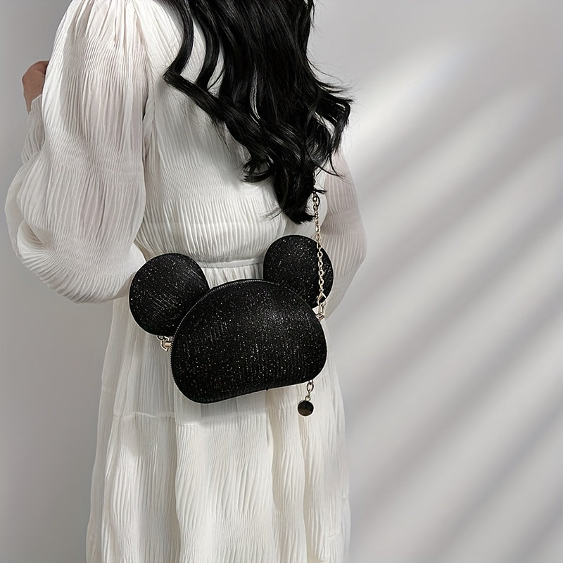 カートゥーン ベア スパンコール バッグ｜トレンド チェーン クロスボディバッグ｜レディース リップ収納用 ミニ ノベルティ パース