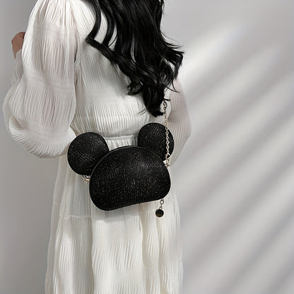 カートゥーン ベア スパンコール バッグ｜トレンド チェーン クロスボディバッグ｜レディース リップ収納用 ミニ ノベルティ パース