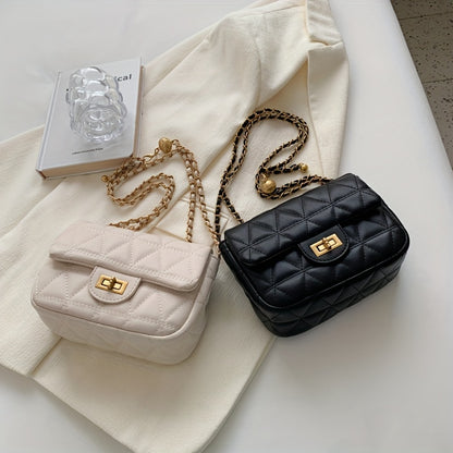 アーガイル キルティング チェーン クロスボディバッグ｜ミニ ターンロック ショルダーバッグ｜レディース 合成皮革 フラップ パース