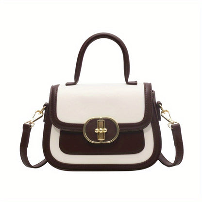 配色コントラスト ハンドバッグ｜スウィート バックル クロスボディバッグ｜レディース ミニ PUレザー フラップ パース