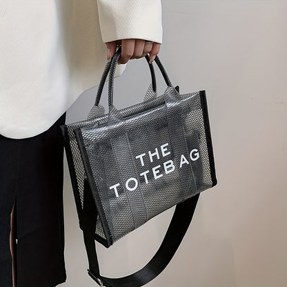 クリア メッシュ デザイン トートバッグ｜大容量 ジェリー クロスボディバッグ｜防水 ビーチバッグ 旅行・海・プール用