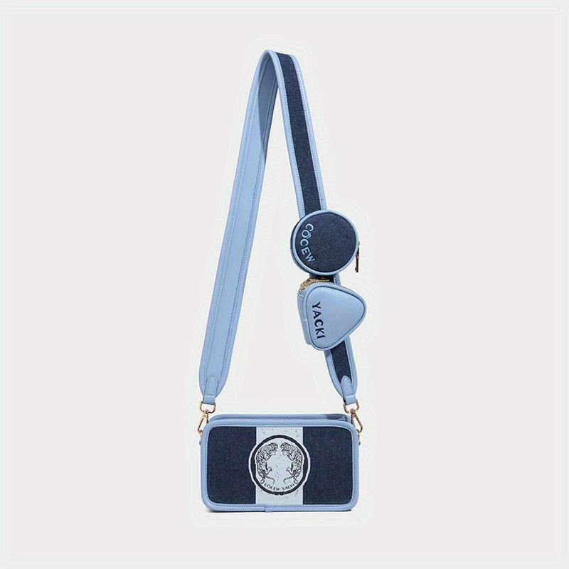 配色デザイン クロスボディバッグ｜ファッション キャンバス スクエア パース｜コインケース2個付き ミニ ショルダーバッグ