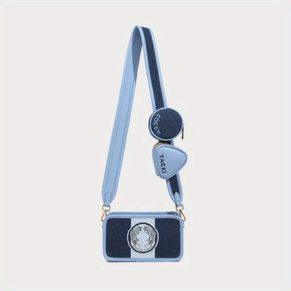 配色デザイン クロスボディバッグ｜ファッション キャンバス スクエア パース｜コインケース2個付き ミニ ショルダーバッグ