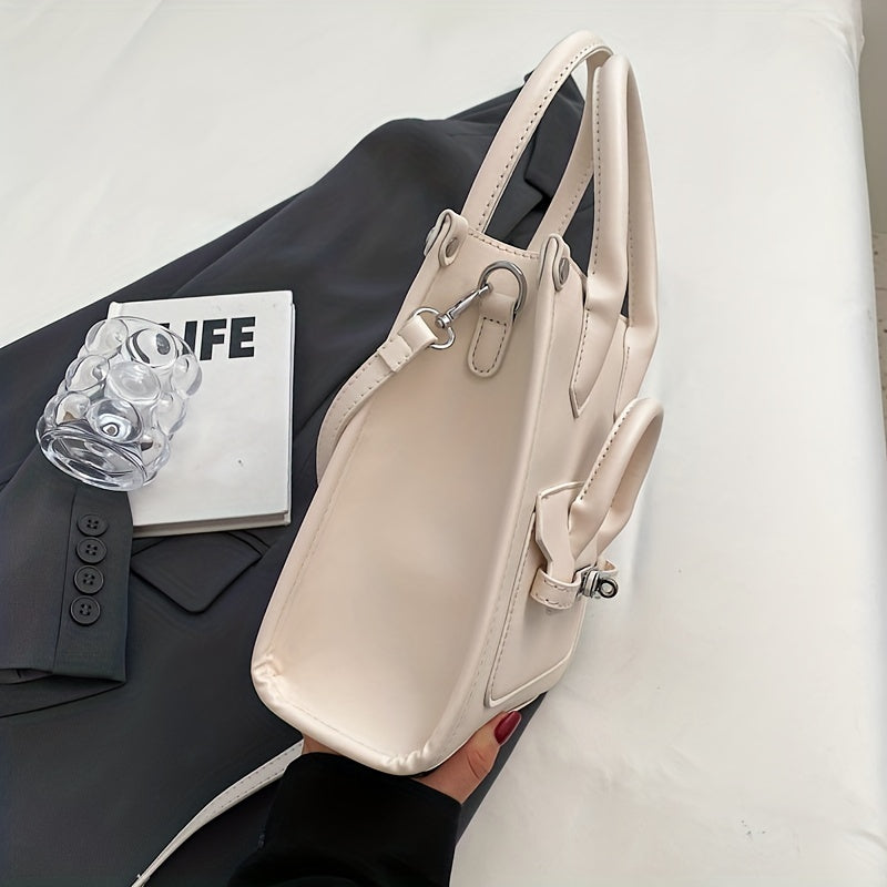 ニッチデザイン スクエア ショルダーバッグ｜無地 オールマッチ サッチェルバッグ｜レディース ターンロックバッグ