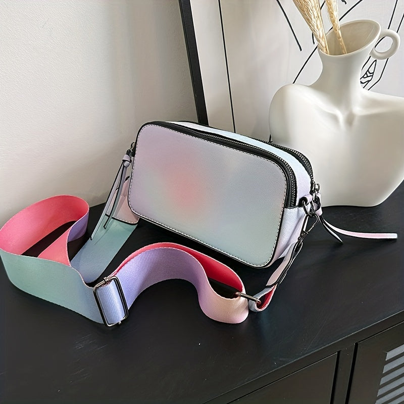 タイダイ レインボーカラー ファスナー ショルダーバッグ｜ダブルファスナー クロスボディバッグ｜長さ調節可能 ストラップ付き