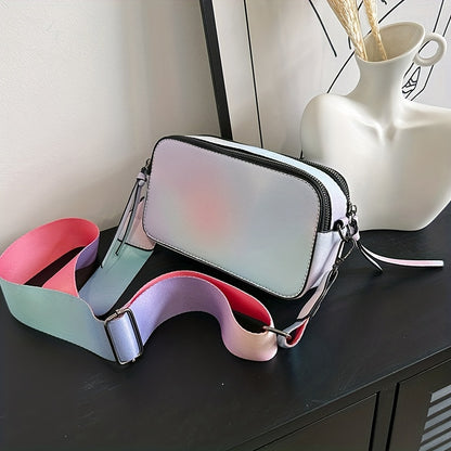 タイダイ レインボーカラー ファスナー ショルダーバッグ｜ダブルファスナー クロスボディバッグ｜長さ調節可能 ストラップ付き