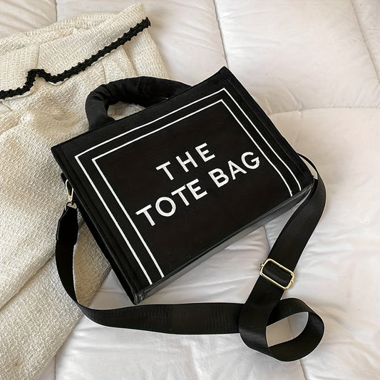 レディース プラッシュ トートバッグ｜レターグラフィック クロスボディバッグ｜通勤・旅行用 シンプル トップハンドル パース