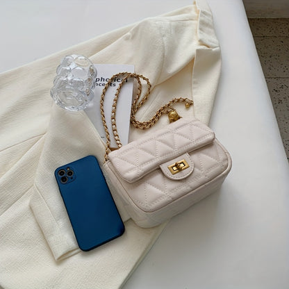 アーガイル キルティング チェーン クロスボディバッグ｜ミニ ターンロック ショルダーバッグ｜レディース 合成皮革 フラップ パース