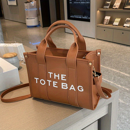 トレンド レターグラフィック トートバッグ｜PUレザー クロスボディバッグ｜通勤・通学・旅行用 レディース トップハンドル サッチェルバッグ