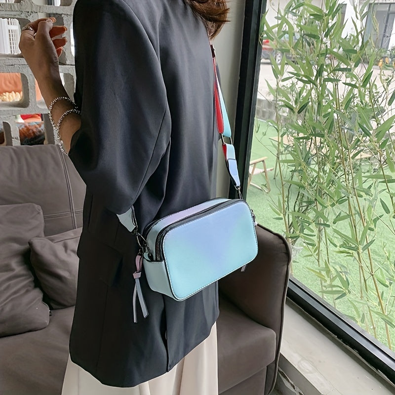 タイダイ レインボーカラー ファスナー ショルダーバッグ｜ダブルファスナー クロスボディバッグ｜長さ調節可能 ストラップ付き