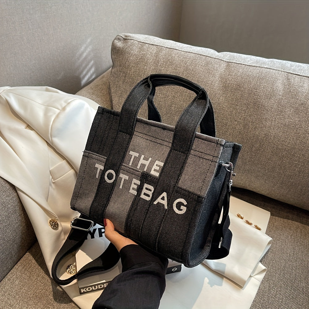 ステッチ デニム トートバッグ｜ヴィンテージ風 クロスボディバッグ｜通勤・旅行・通学用 レディース トップハンドルバッグ