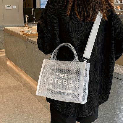 クリア メッシュ デザイン トートバッグ｜大容量 ジェリー クロスボディバッグ｜防水 ビーチバッグ 旅行・海・プール用